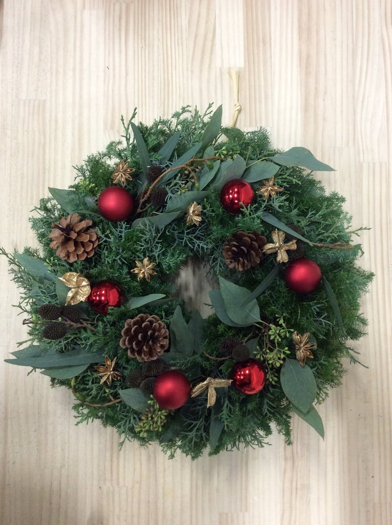 クリスマス てづくりのフレッシュリース レッド M | フラワーリース