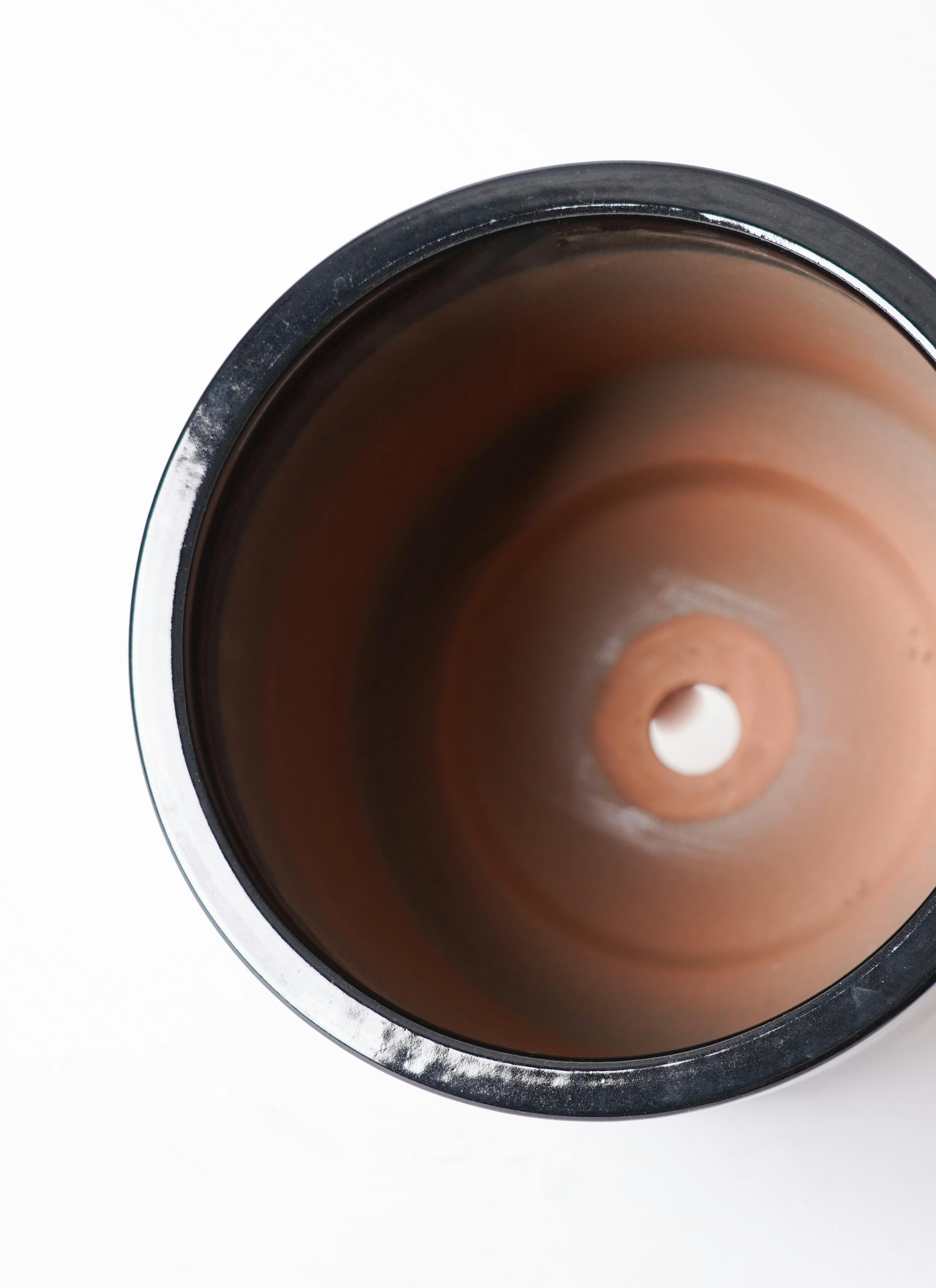 鉢カバー ビトロ エンデカ 6号鉢用 ブラック釉 受け皿付き #KONTON VT