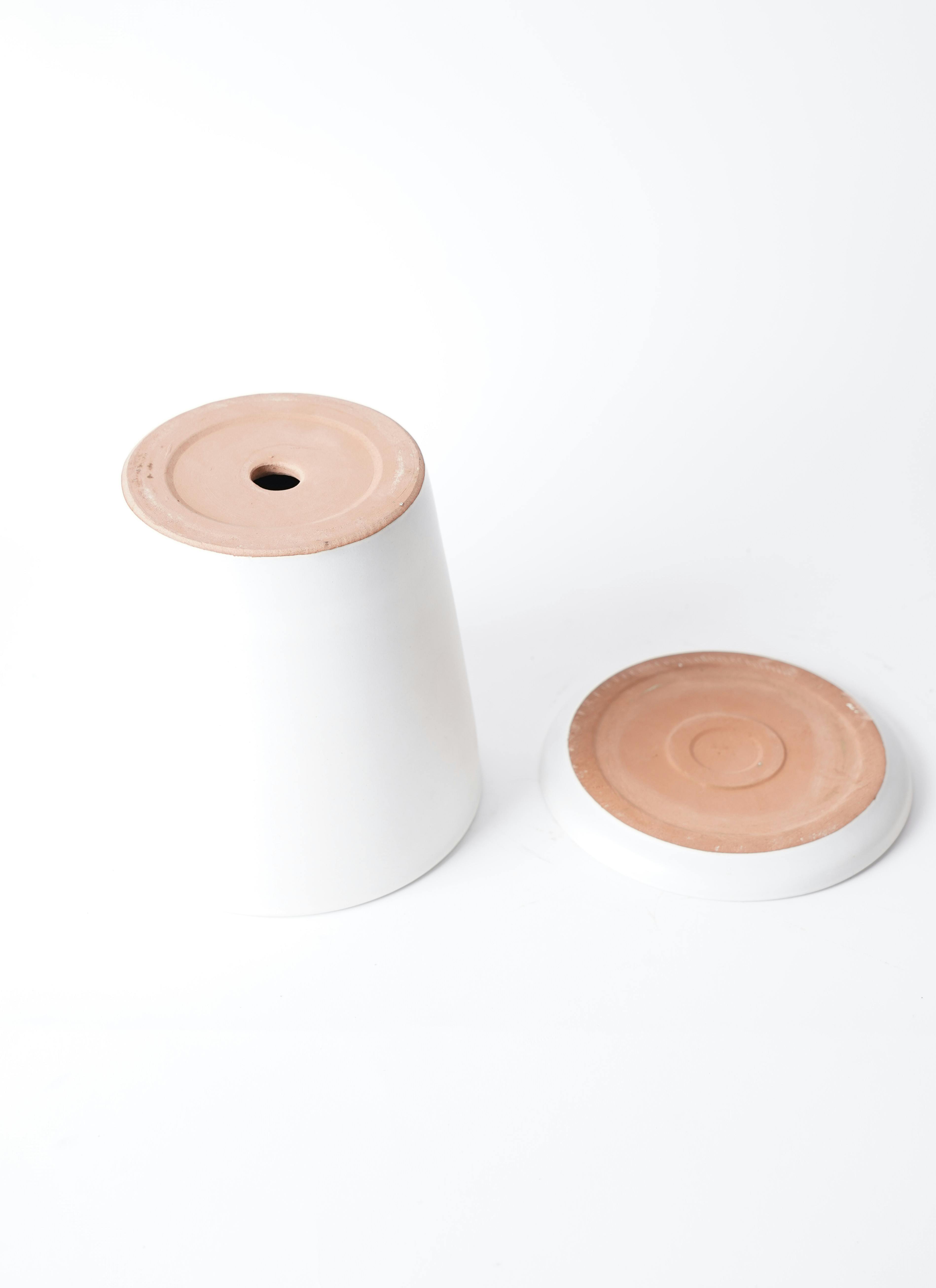 鉢カバー ビトロ ドーセ 5号鉢用 マット白釉 受け皿付き #KONTON