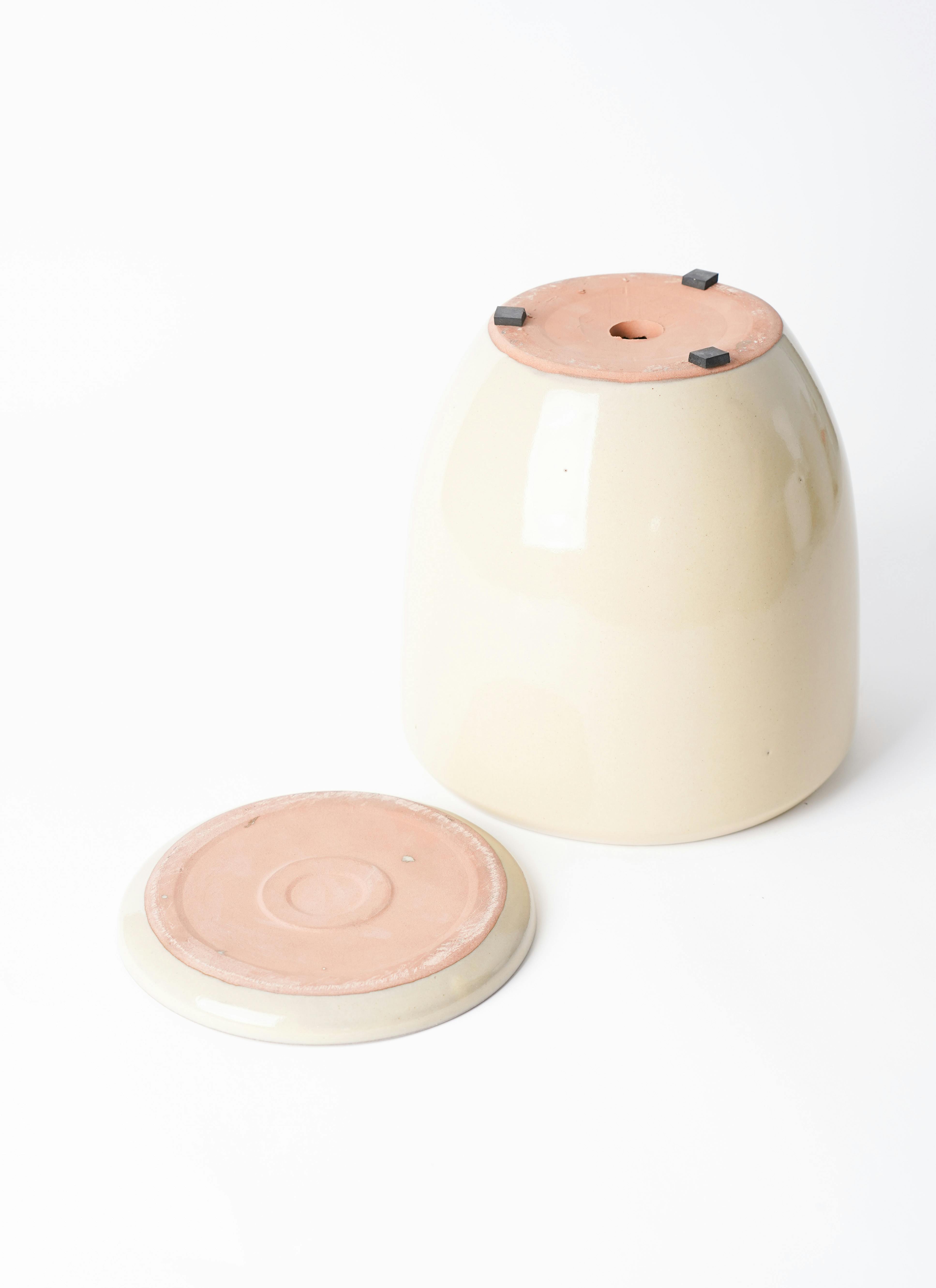 鉢カバー ビトロ ドゥオ 6号鉢用 クリーム釉 受け皿付き #KONTON VT