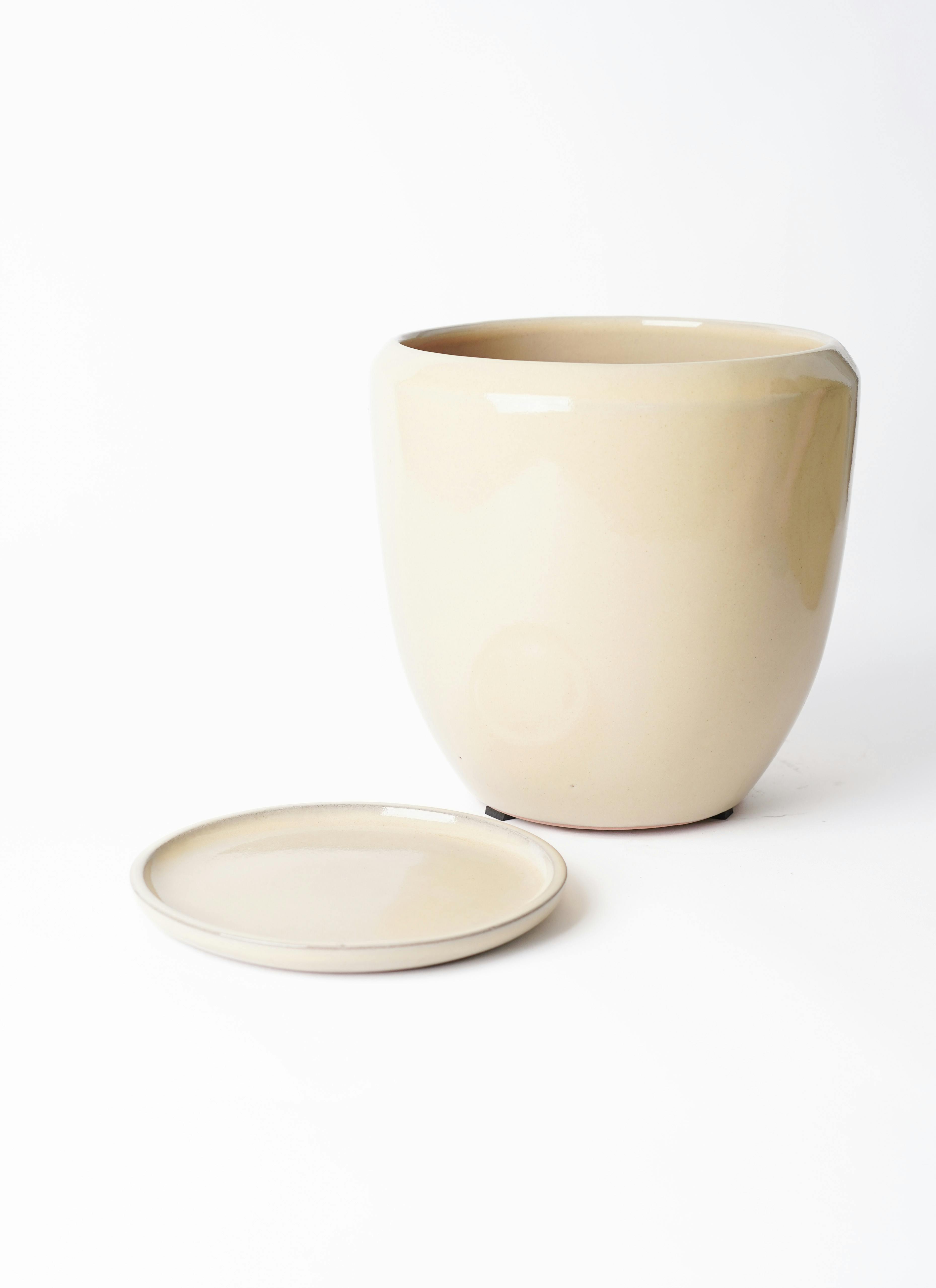 鉢カバー ビトロ ドゥオ 6号鉢用 クリーム釉 受け皿付き #KONTON VT