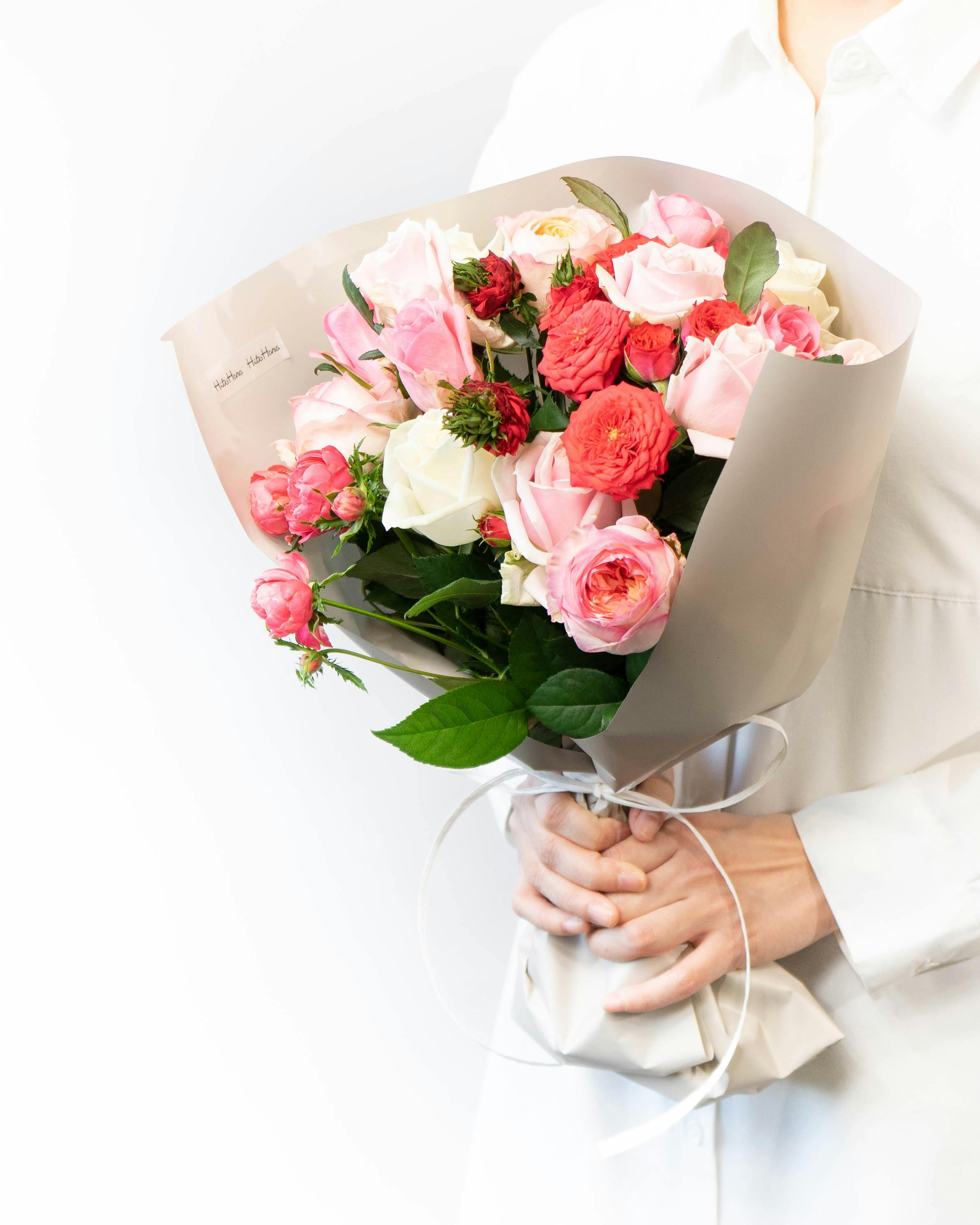 産地直送 バラ花束 ピンク系ミックス（20本入り）／愛知 榊原薔薇園