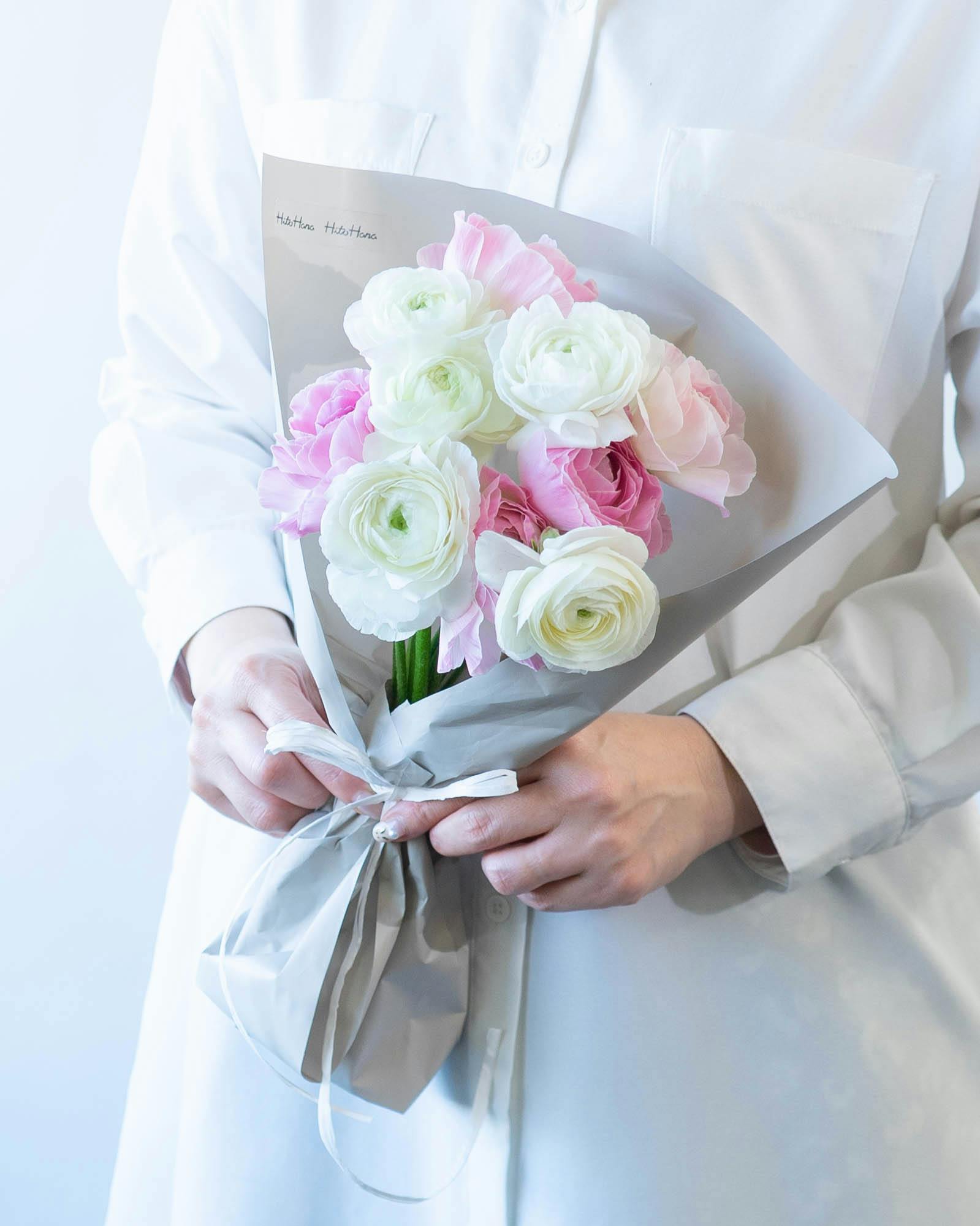 産地直送 ラナンキュラス 花束 ピンク・ホワイト ミックス （10本入り