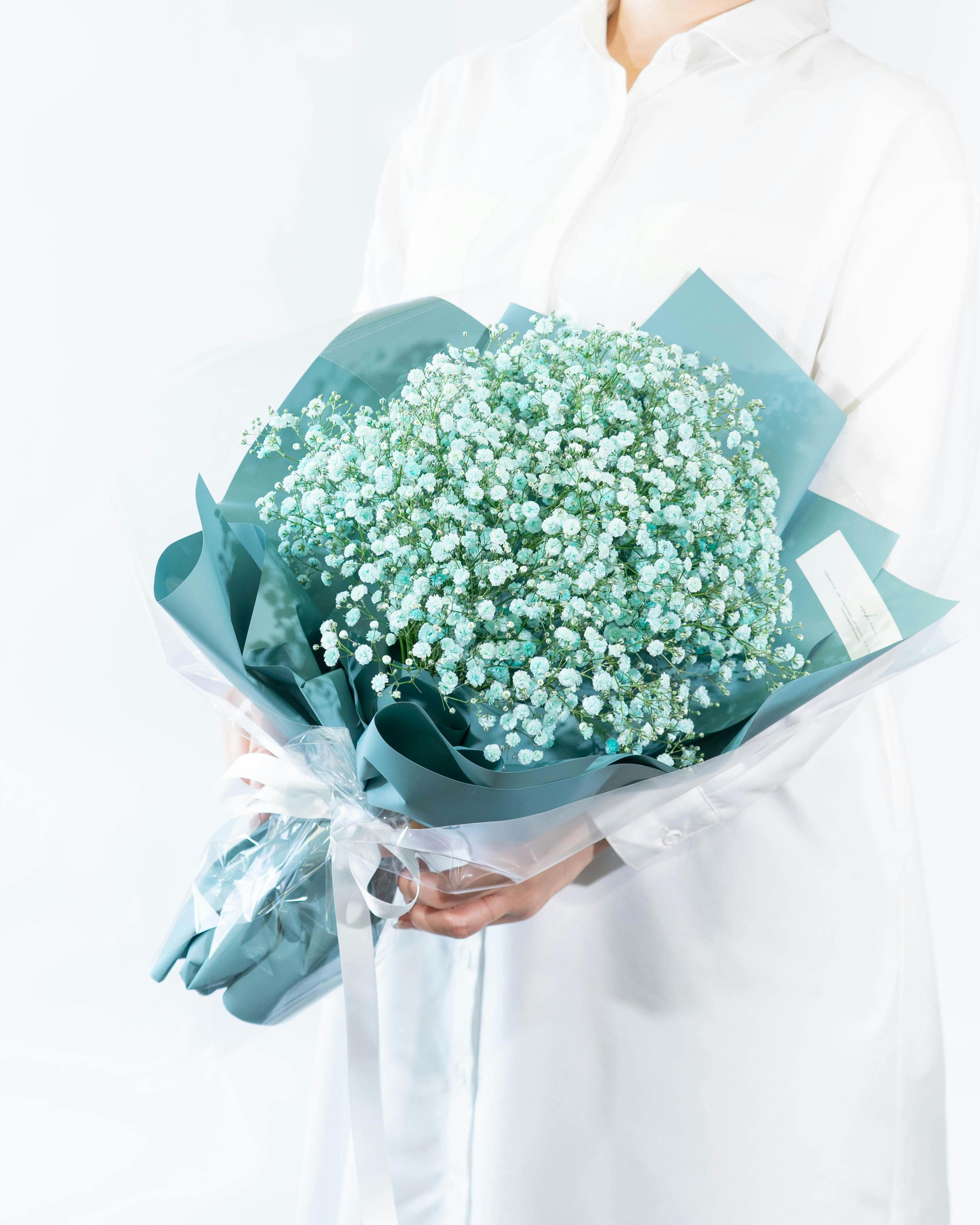 産地直送 かすみ草 花束 ティファニーブルー レギュラーサイズ／熊本