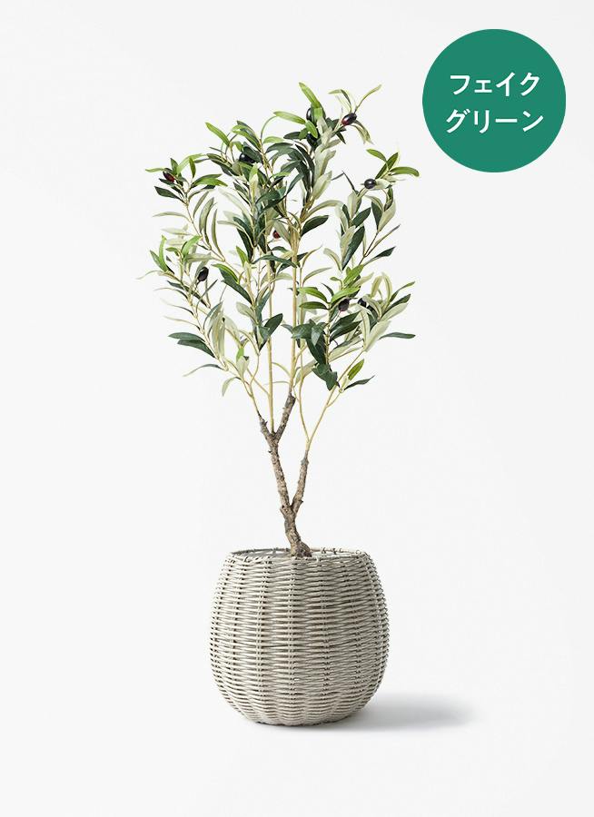 フェイクグリーン バスケット入り インテリア 観葉植物【フェイクグリーン】オリーブ 実付き 80cm ジェミニ