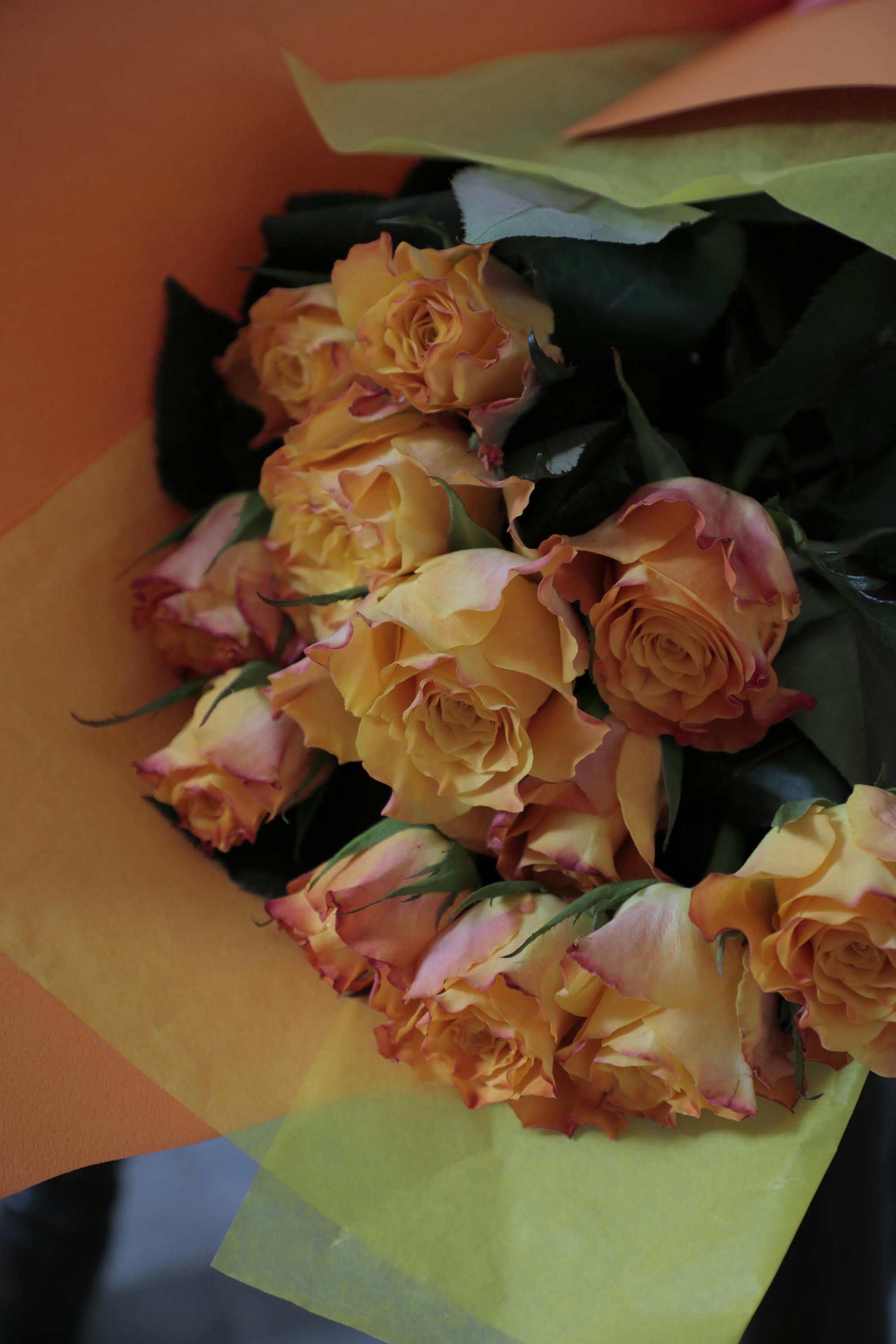 バラ 12本ブーケ オレンジ | 花束ならHitoHana(ひとはな)