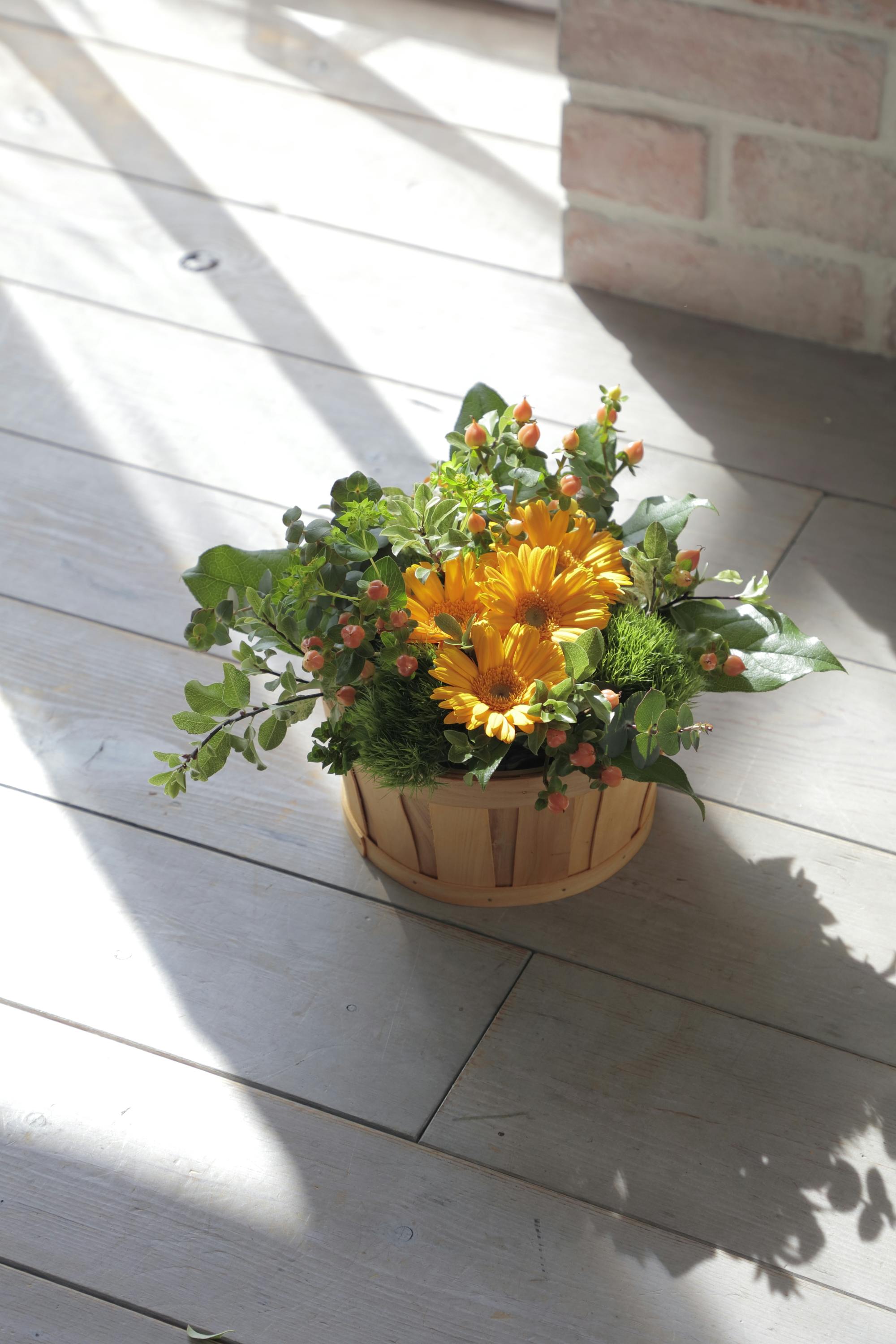 ガーベラ アレンジメント オレンジ SS ラウンドバスケット