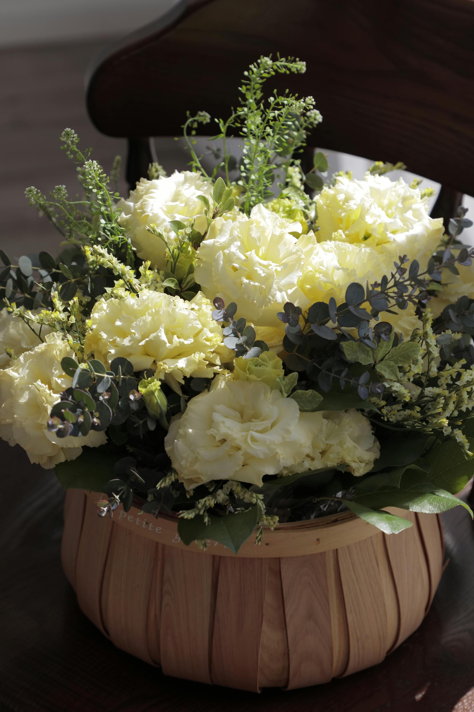 造花 花のみ トルコギキョウ×3 つぼみ×3〔×12本入り〕アレンジメント/花材/アートフラワー/インテリア トルコキキョウ アレンジメント イエロー M ラウンドバスケット