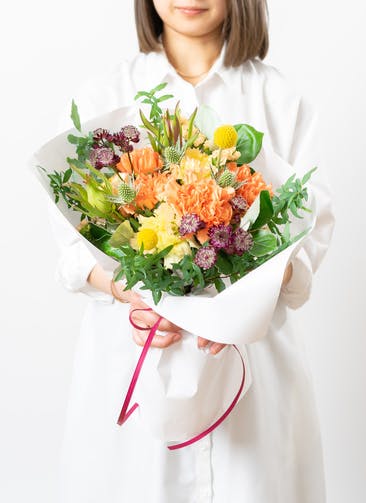 【母の日】カーネーション 花束 オレンジ・ボルドー M